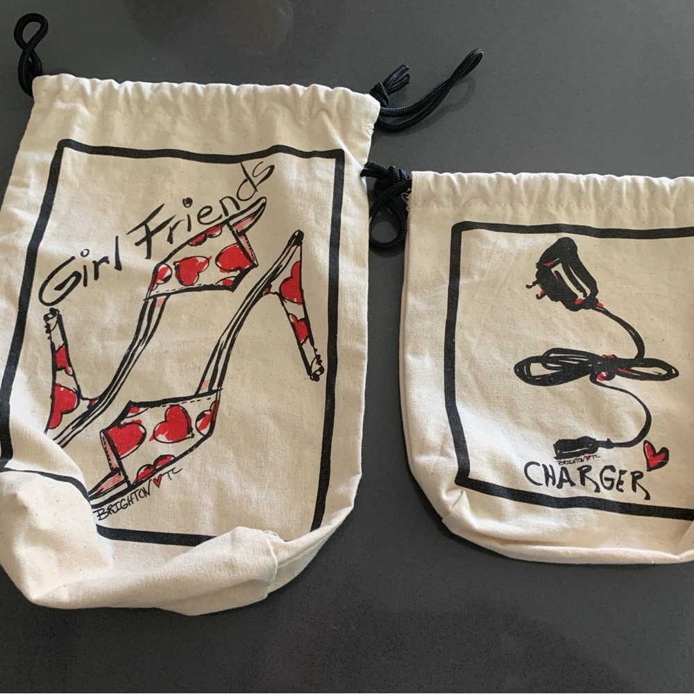 Brighton set of 2 White and Red Travel Bag Set with Fun Prints